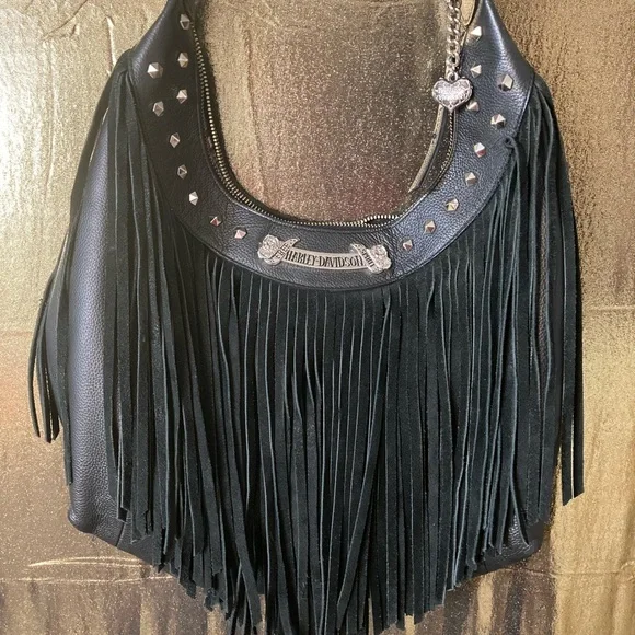 Harley-Davidson Black Studded Fringe Hobo Bag - Picture 4 of 8